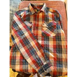 Browning Mens Large Plaid Button Down Shirt Red Blue Long Sleeve Buckmark Logo